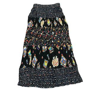 Stonebridge Vtg broomstick Maxi Skirt Pull On Sz Med Button Front Floral Heart